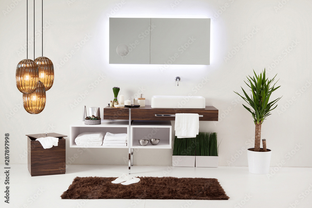 Fototapeta premium modern wall clean bathroom style and interior decorative design, modern lamp