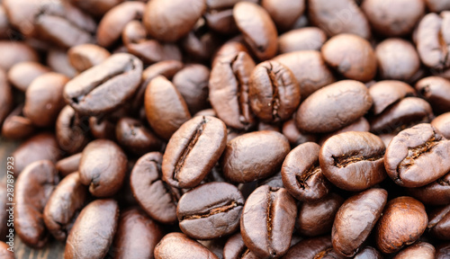 Close up roasted coffee beans