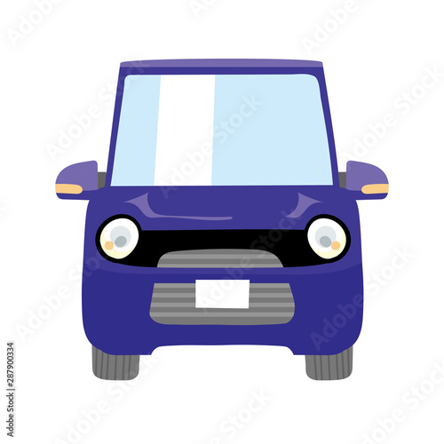 デフォルメされた可愛い車のイラスト　バイオレット　コミカル｜軽自動車｜正面