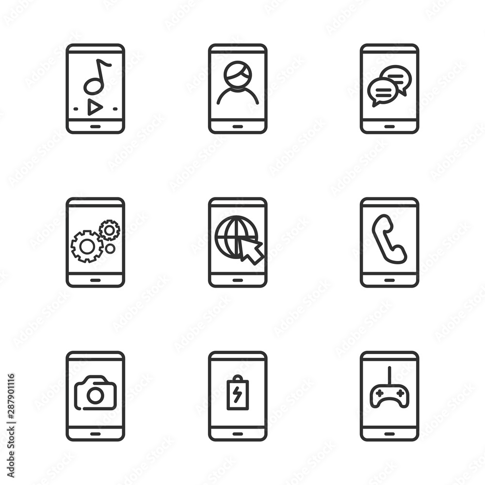 Set of smartphone related icon with line design. Smartphone vector illustration with simple line design. Set of smartphone related icon with line design. Smartphone vector illustration with simple line design.