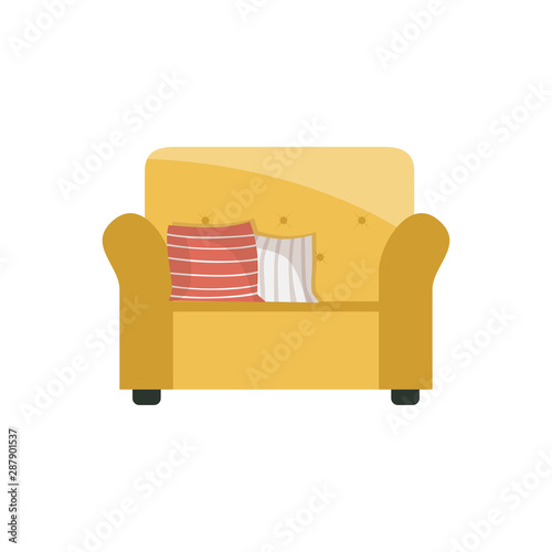 Yellow armchair with cushions