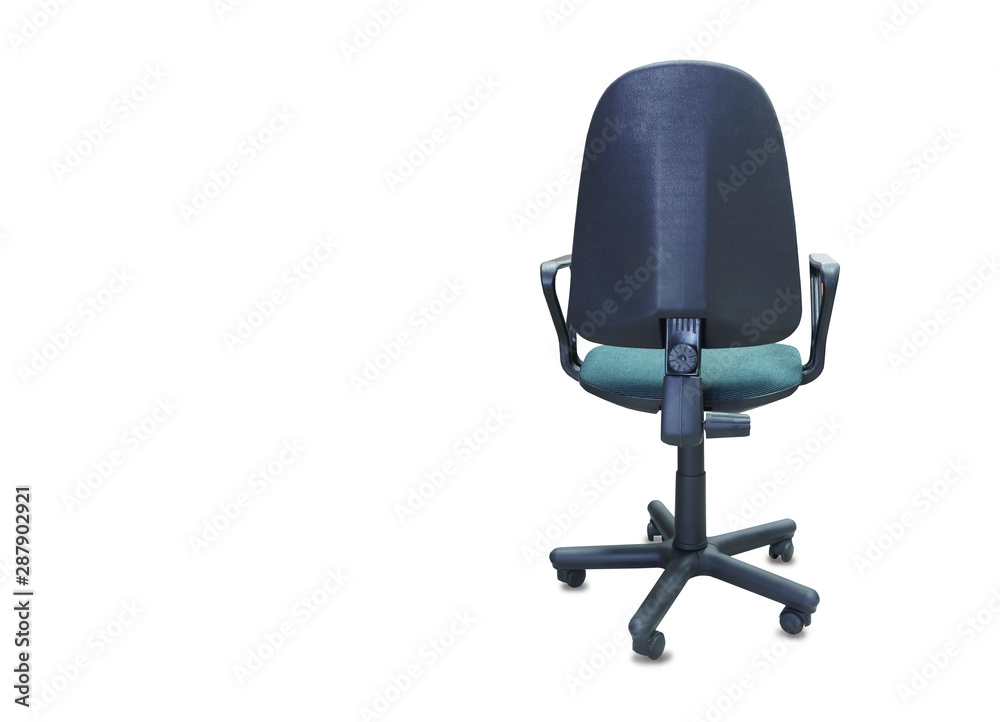 The back view of office chair from green cloth. Isolated The back view of office chair from green cloth. Isolated
