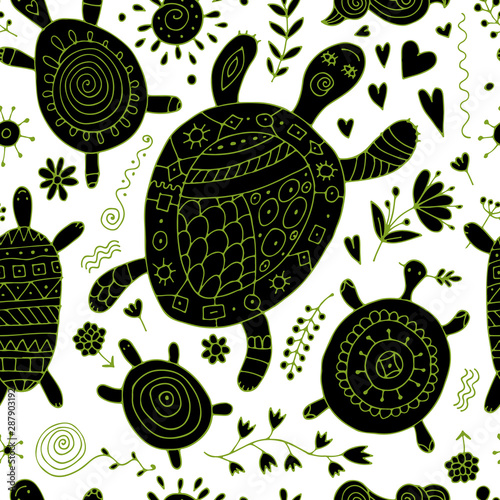 Funny family, turtle with chidren. Seamless pattern for your design