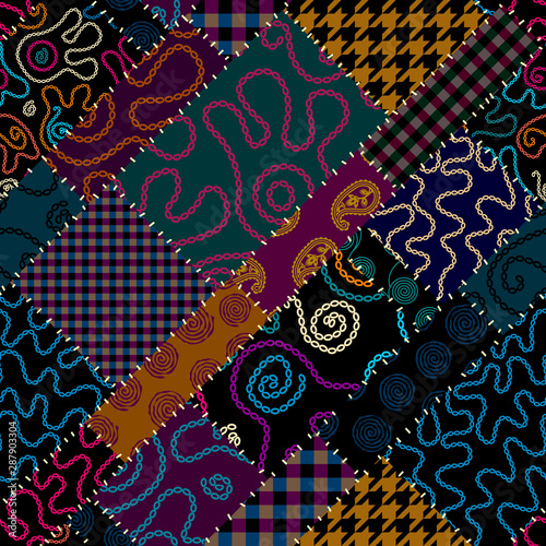 Patchwork textile pattern. Seamless quilting design background.