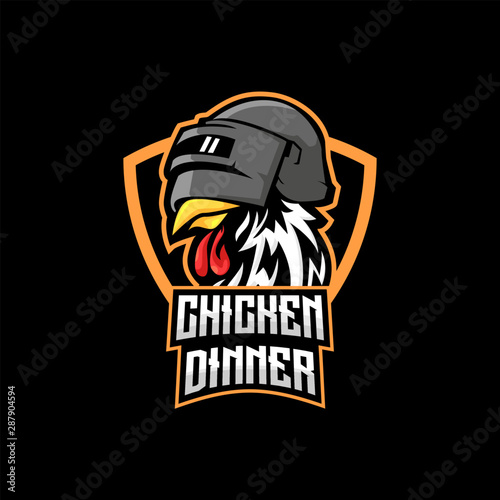 CHICKEN IN HELMET E SPORTS LOGO , PUBG player unknown's battlegrounds, vector illustration, WINNER WINNER CHICKEN DINNER