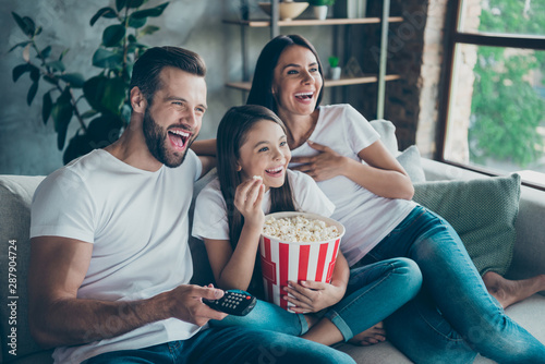 Bild auf Leinwand Portrait of nice attractive lovely positive glad cheerful cheery family wearing