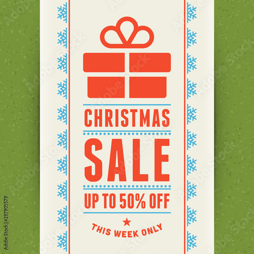 Christmas sale label design on paper background vector illustration.