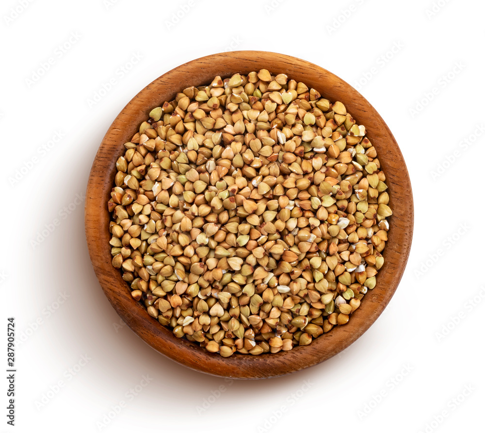 Green buckwheat isolated on white background, top view Green buckwheat isolated on white background, top view