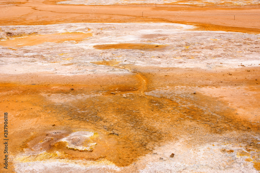 Obraz premium Namafjall Hverir geothermal area in North Iceland. Sulfur fields near of Mývatn lake, Iceland, Europe.