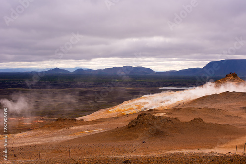 Namafjall Hverir geothermal area in North Iceland. Sulfur fields near of Mývatn lake, Iceland, Europe. © Alena