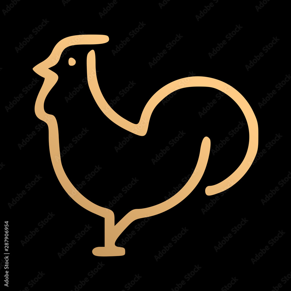 Fototapeta premium Golden chicken vector icon on black background