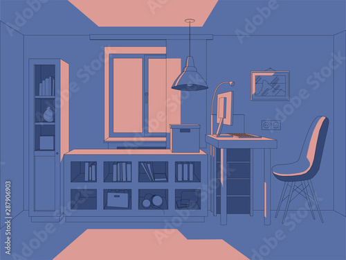 vector 3D illustration living room in simple colors interior anime background style manga style