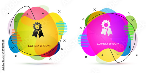 Color Dog award symbol icon isolated on white background. Medal with dog footprint as pets exhibition winner concept. Abstract banner with liquid shapes. Vector Illustration