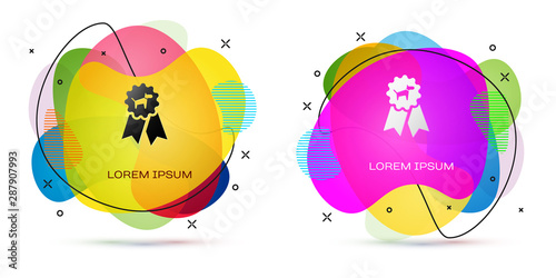 Color Dog award symbol icon isolated on white background. Medal with dog footprint as pets exhibition winner concept. Abstract banner with liquid shapes. Vector Illustration