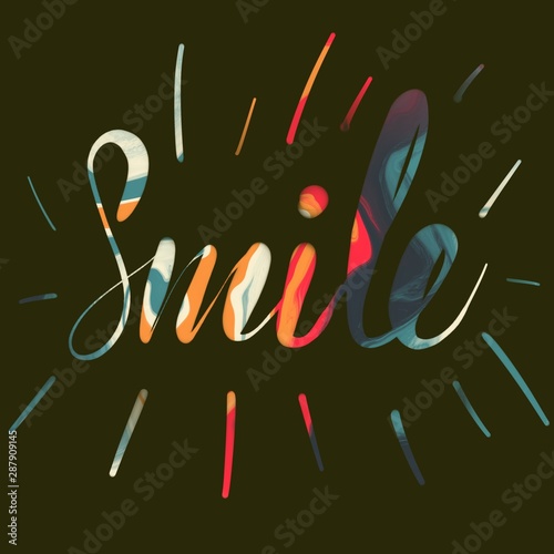 Smile. Handwriting lettering on black. Abstract