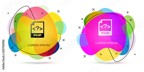 Color PHP file document. Download php button icon isolated on white background. PHP file symbol. Abstract banner with liquid shapes. Vector Illustration