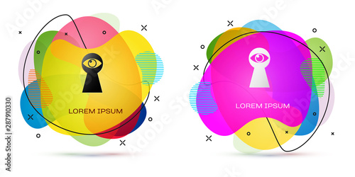 Color Keyhole with eye icon isolated on white background. The eye looks into the keyhole. Keyhole eye hole. Abstract banner with liquid shapes. Vector Illustration