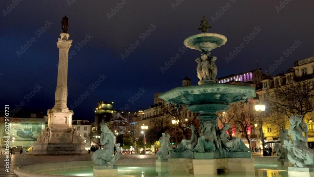 Illuminated fountain in Rossio Square in Lisbon, Portugal. Taken at night Illuminated fountain in Rossio Square in Lisbon, Portugal. Taken at night