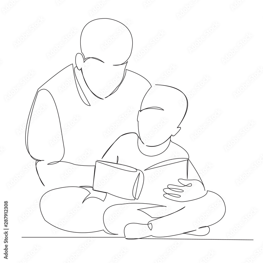 father and son read a book study