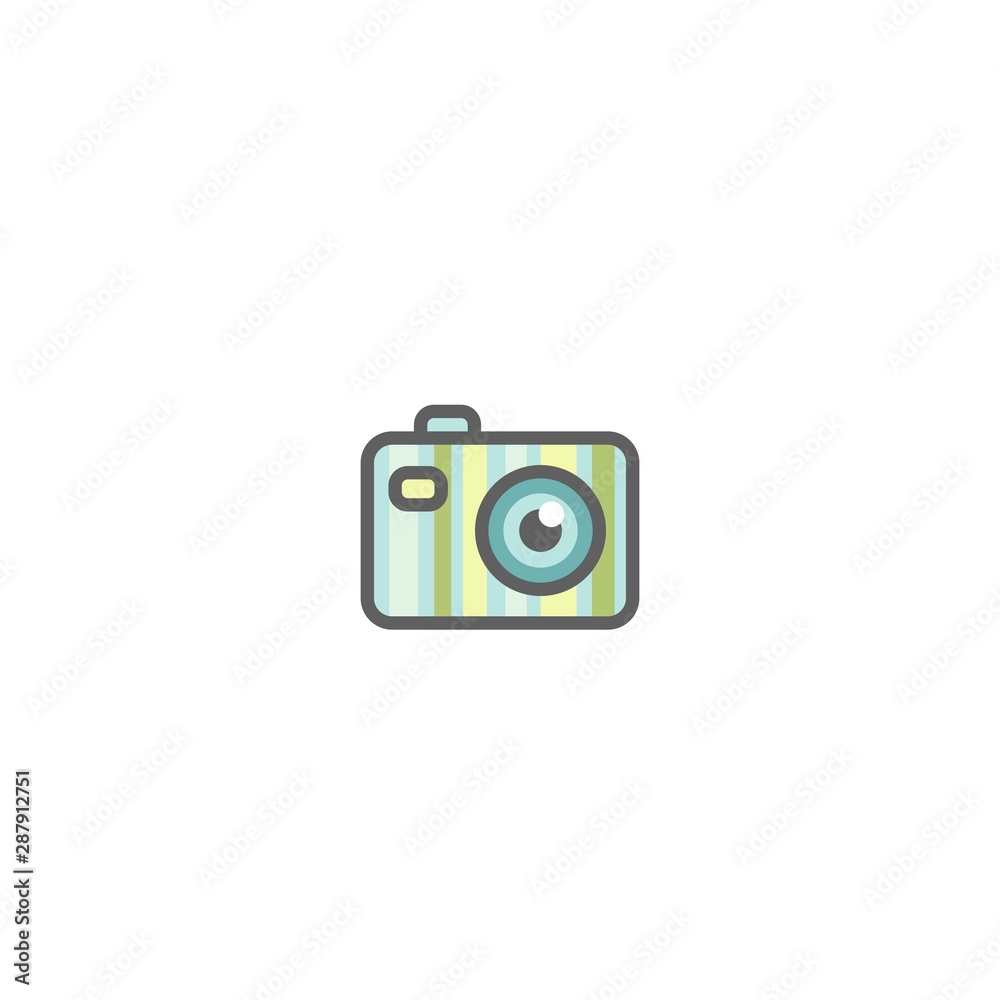 Cute creative camera. Flat icon isolated on white. vector illustration. Summer adventures symbol. Cute creative camera. Flat icon isolated on white. vector illustration. Summer adventures symbol.