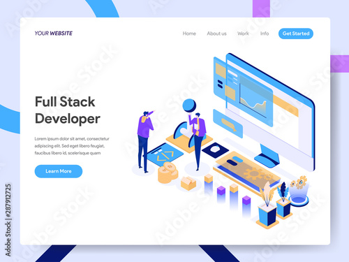 Landing page template of Full Stack Developer Isometric Illustration Concept. Modern design concept of web page design for website and mobile website.Vector illustration EPS 10