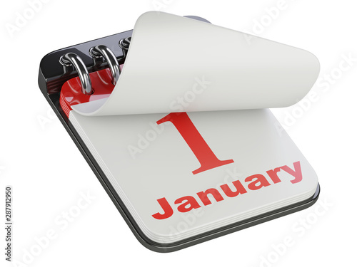 Canvas Print Desktop calendar  with flipped page new year first january.