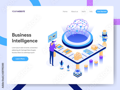 Landing page template of Artificial Intelligence Isometric Illustration Concept. Isometric flat design concept of web page design for website and mobile website.Vector illustration