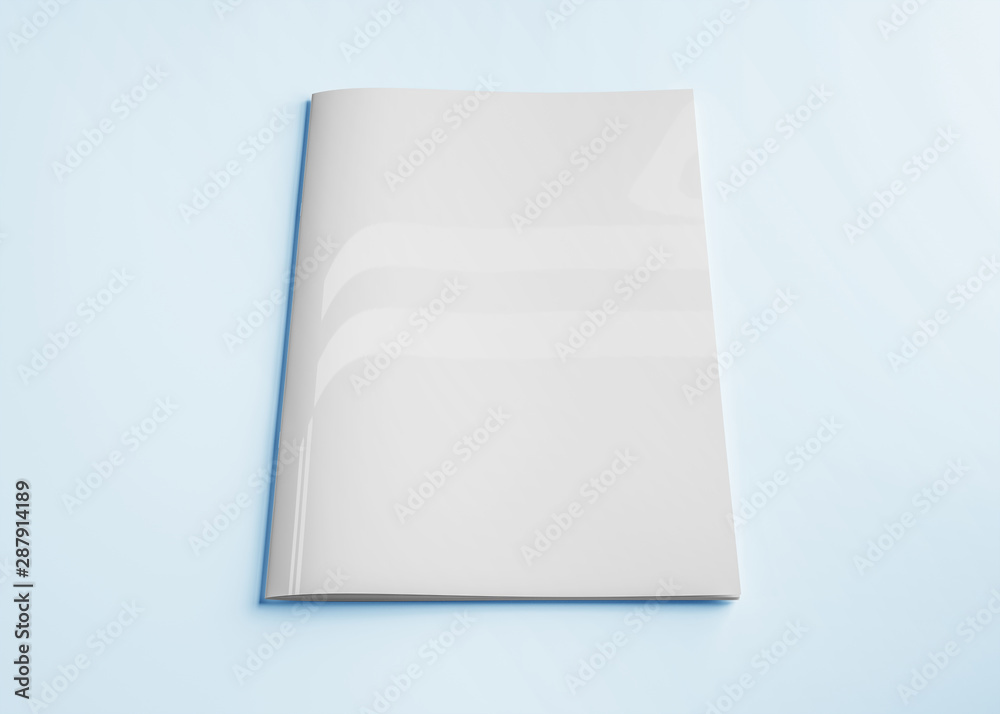 Isolated white magazine cover mockup on blue 3d rendering Isolated white magazine cover mockup on blue 3d rendering