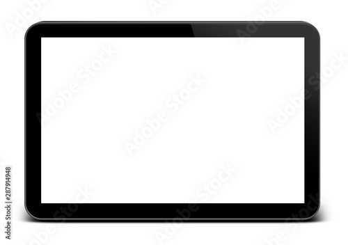 tablet in ipad style black color with blank touch screen isolated on white background