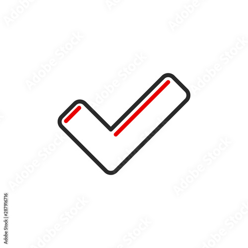 complete check mark done outline flat icon. Single high quality outline logo symbol for web design or mobile app. Thin line sign design logo. Black and red icon pictogram isolated on white background