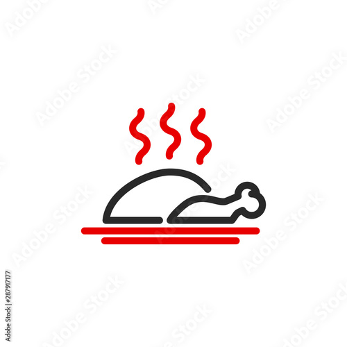 holiday turkey chicken outline flat icon. Single high quality outline logo symbol for web design or mobile app. Thin line sign design logo. Black and red icon pictogram isolated on white background
