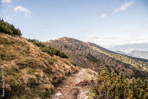 autumn Nizke Tatry mountains scenery from hiking trail bellow Sedlo Polany mountain pass in Slovakia photo