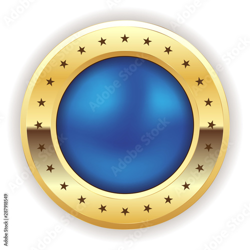 Blank blue button with gold border