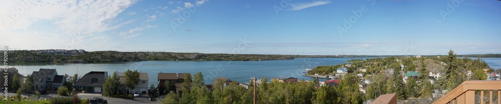 Yellowknife,Canada-August 30, 2019: Back Bay viewed from the top of the Pilot's monument in Old Town, Yellowknife, Canada