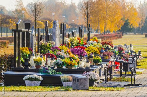 Bild auf Leinwand All Saints' Day at the southern municipal cemetery in Antoninow, Poland