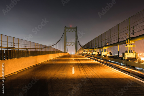 Night view of Vincent Thomas Bridge between San Pedro and Terminal Island in Los Angeles, California.  