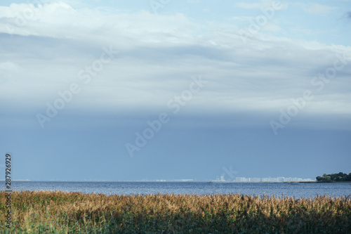 The Gulf of Finland in Peterhof in cloudy autumn day.