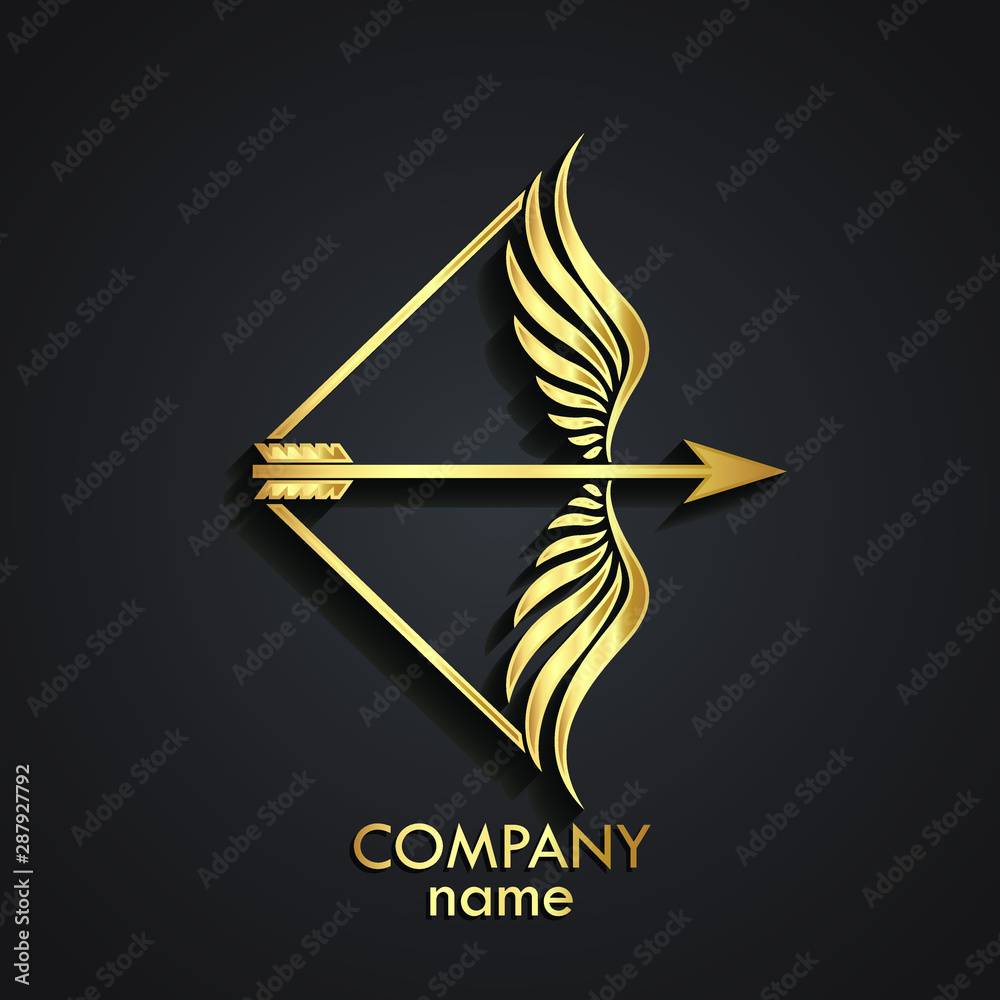 winged bow and arrow 3d golden logo vector de Stock Adobe Stock