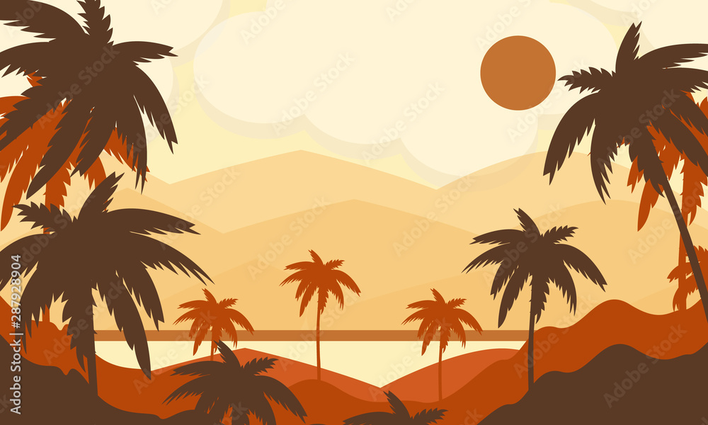 Tropical palm tree and beach scene Landscape background