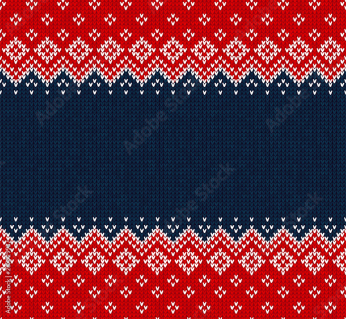 Winter Christmas Scandinavian knitted seamless abstract background frame and border.