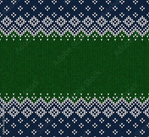 Winter Christmas Scandinavian knitted seamless abstract background frame and border.