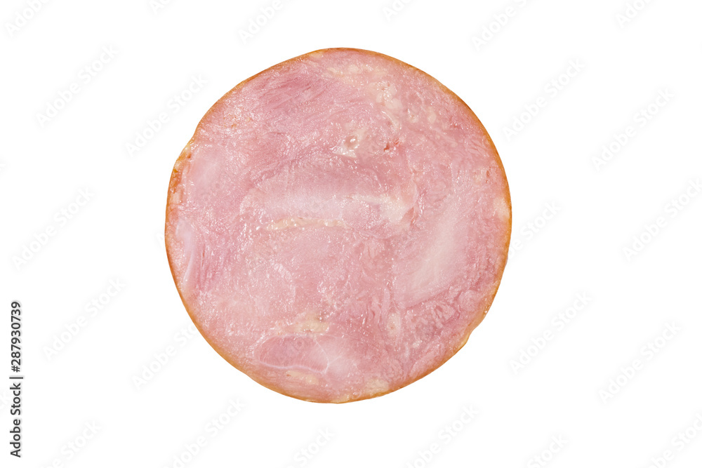 Slice of smoked sausage isolated on white background Slice of smoked sausage isolated on white background