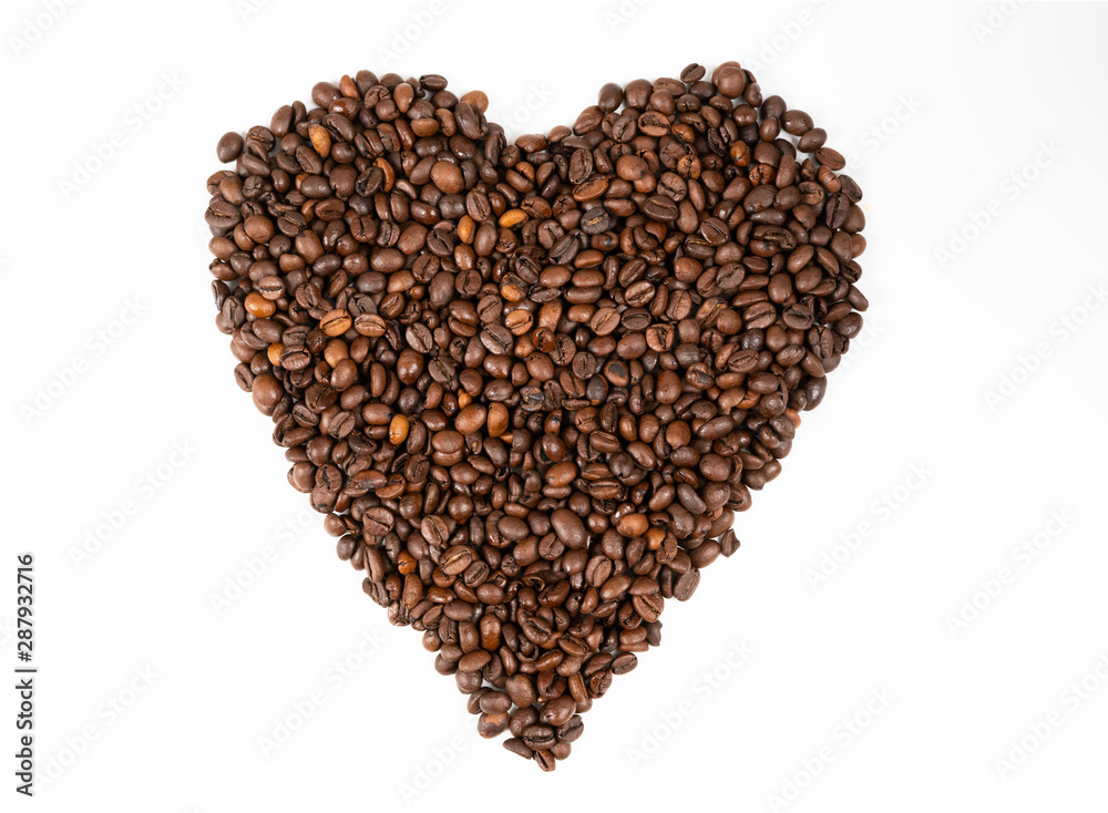 Coffee beans heart shape on a white background Coffee beans heart shape on a white background