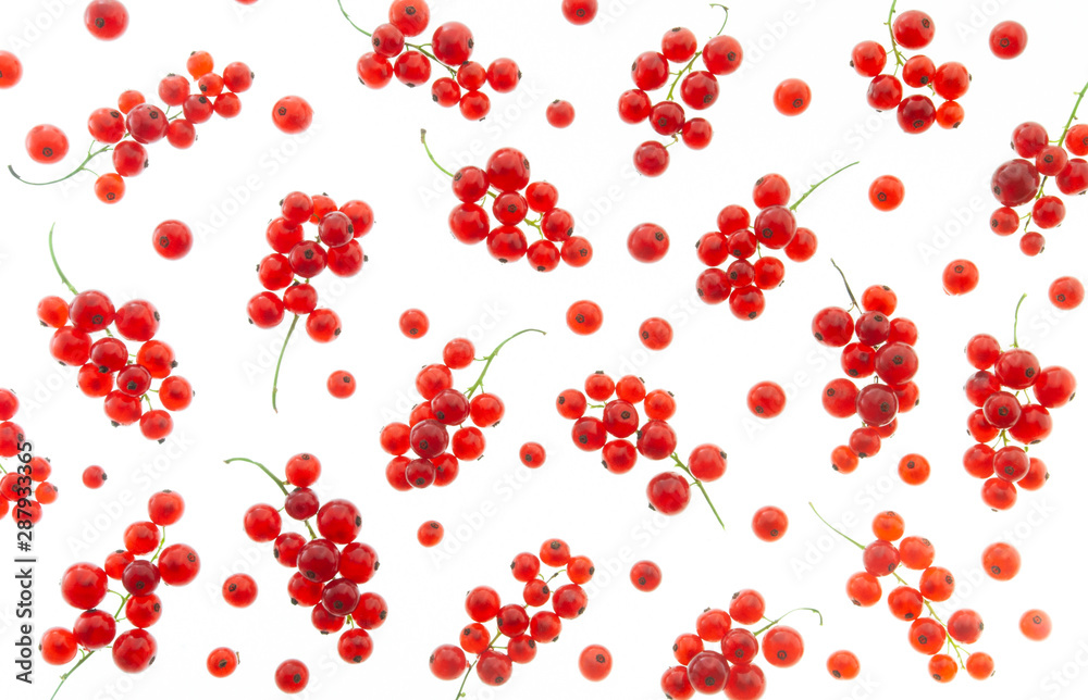 Ripe fresh red currant on a white background top view Ripe fresh red currant on a white background top view