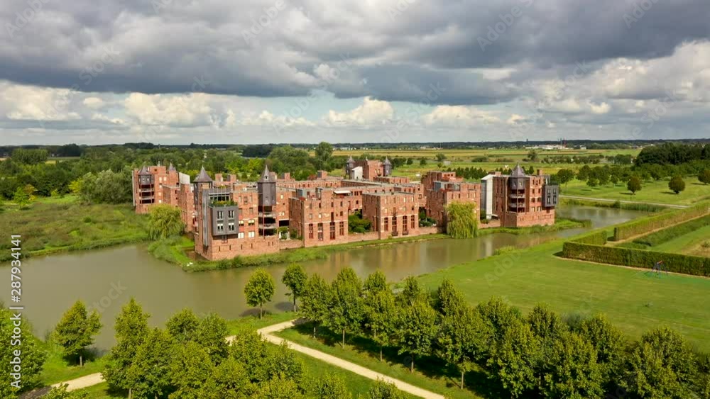 The special architecture of the castle houses in Den Bosch from the air The special architecture of the castle houses in Den Bosch from the air