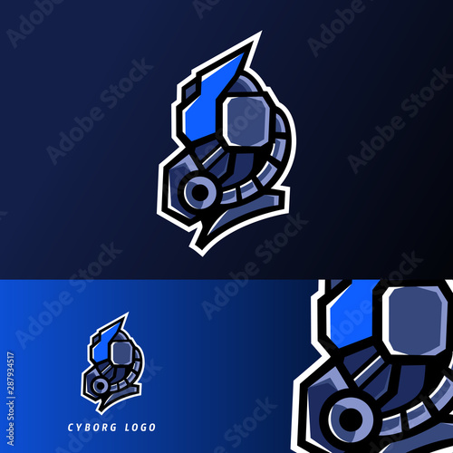 Blue robotic cyborg gaming sport esport logo template design with iron uniform