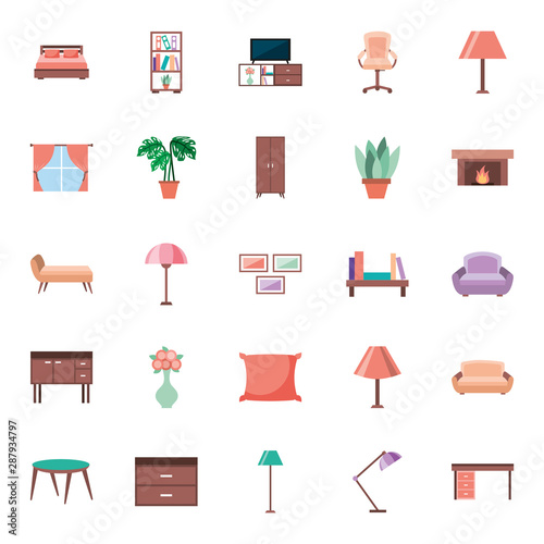 forniture house elements set icons