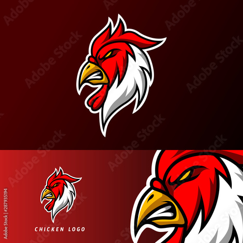 Red chicken roaster mascot sport gaming esport logo template for squad team club
