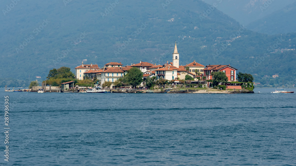Beautiful view of the Isola Superiore or dei Pescatori from Lake Maggiore, Italy