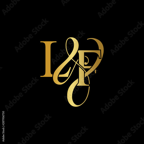 Initial letter LF L F luxury art vector mark logo, gold color on black background.	